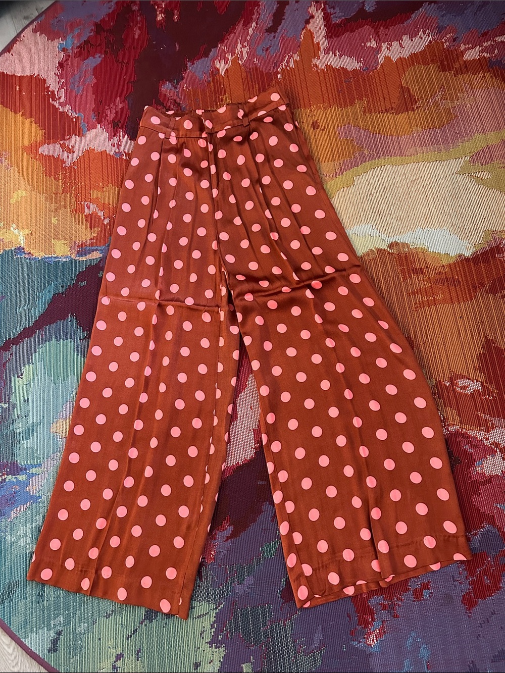 Zara wide leg polka dot pants. Pink and orange